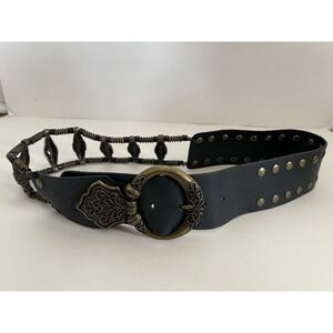 Vintage y2k Statement Coiled Metal & Leather Belt Boho Western Medium 31"-36"